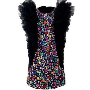EUC Lola + The Boys Bejeweled Gem Tulle Dress black embellished 12